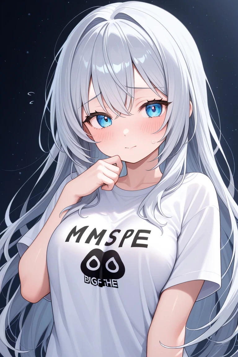 beautiful, masterpiece, Highest quality, anime, One girl,Portrait Shot, View your viewers, Covered、Long Hair、nearby、Blue Eyes、art、White hair,black streaked hair、Thighs、Braid、white_T-Shirts、 Purple Bikini、Pool、Bright、smile、Lying on your back
