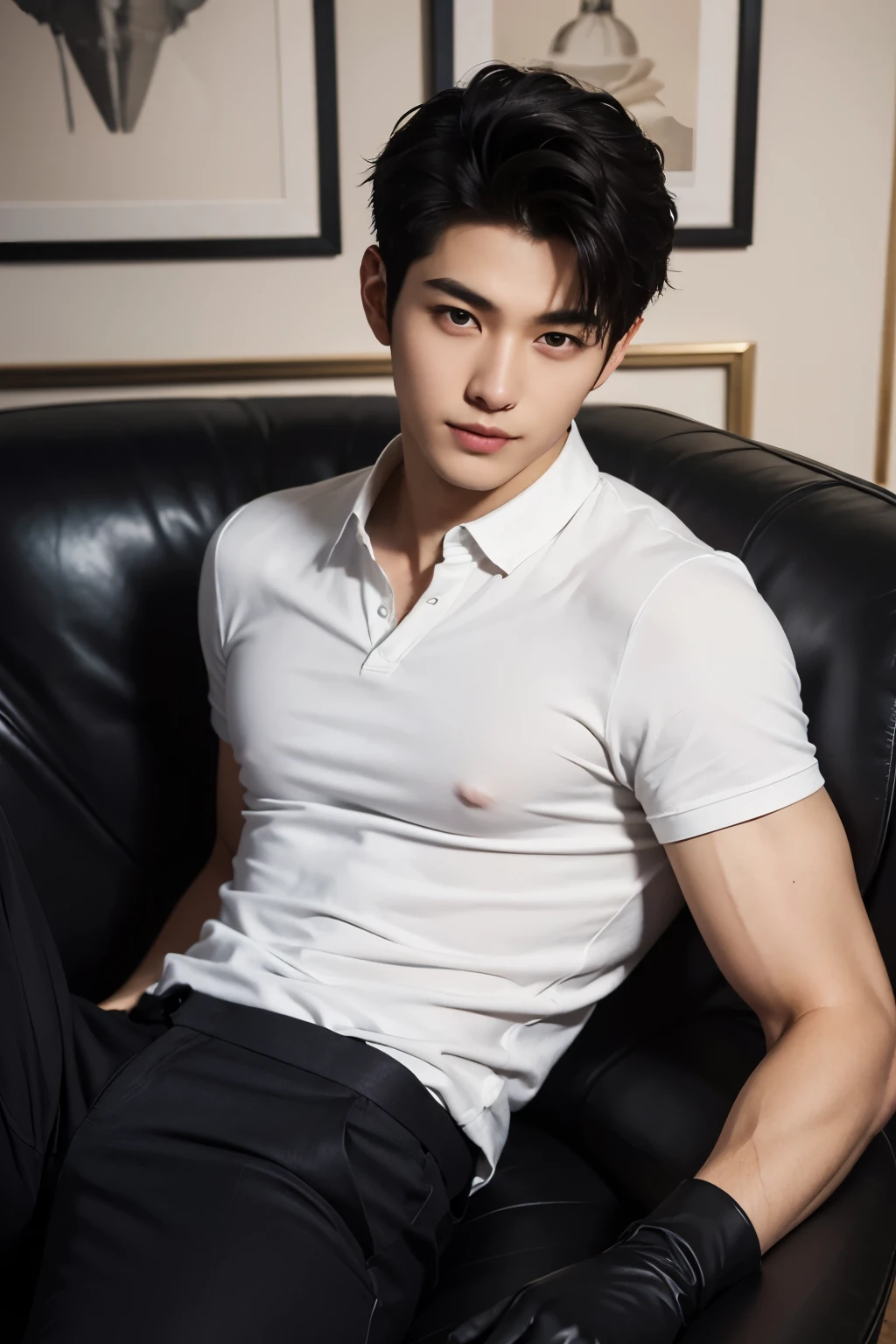 Asian muscular boy sitting on grass, sexy, Dark eyebrows, white shirt, wearing white thong high cut underwaer, white high cut Jockstrap, muscular young male, mid shot portrait, high quality portrait, Attractive pose, cute young man, gorgeous young model, portrait a 25 - year - old boy, casual photography, Realistic. Cheng Yi, cute young man, ((wearing micro string thong))
