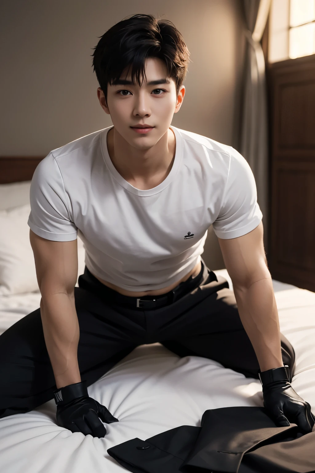 Top quality, ultra high resolution, very detailed, (photorealistic: 1.4), dynamic angle, very handsome, perfect face, model shooting, full body, flying in the sky, naughty 25 years old Japan man, shirtless, soccer socks, soccer pants, selfie, (aegyo sal: 0.2), perfect body, (black shaved side hair: 1), smile, natural light, full length shot(fls). Sexy , eroticism , NSFW , wearing translucent
