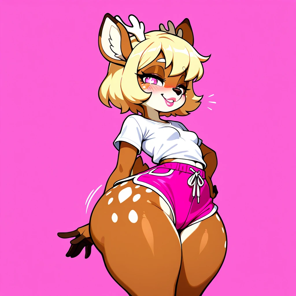score_9, score_8_up, score_7_up, score_6_up, score_5_up, score_4_up, (Source furry), (rating safe),   1girl solo, bubble butt, coconut bra, glasses, callie briggs, wiggling butt, white bikini bottom, beach front, rear view, head turned to viewer, smile