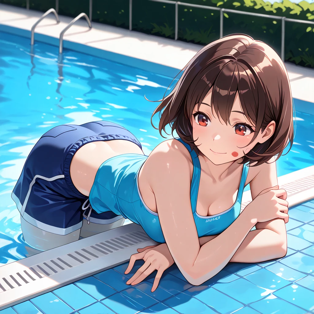 Girl in two piece bathing suit with Brown hair short-cut peeing in her brother’s mouth 