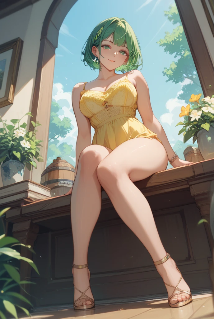tmasterpiece, Best quality, 1 busty girl, Burdenko, A flower pot, Small smile, coloured background, Flowers, Dynamic colors,