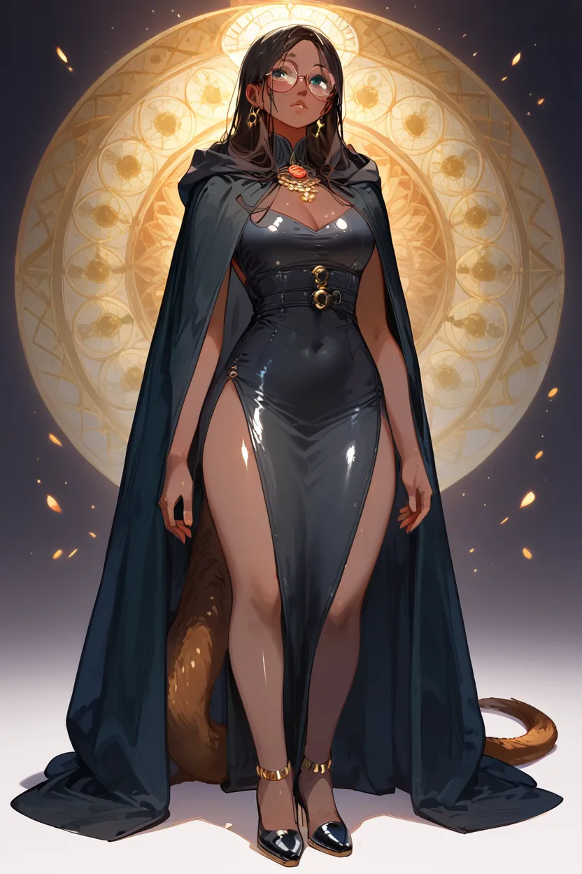 high resolution character art.,( dark-skinned female, spiritual power,23-year-old,, emmiting a visible aura., ), (black and orange hair in twintails, hetrochromia orange and gold Almond shaped eyes , full lips, full breast , big aluring ass, wide nubian concave nose, heart shaped strong physique, strong, alluring,)::10 ( black boots,sensual red and orange summer dress, red Stylistic 'R' tattoo on her abdomen. Her right hand on hip, left hand glowing silver . strong magnificent body , )::4 (masterpiece), high quality, Octane Render, intricate, intricate details, maximalist, highly detailed, finely detailed, ultra-detailed, Rival Schools, Edayn, udon, and Alex "oh8" Ahmed. The two-tone background features a busy festive futuristic street at night.