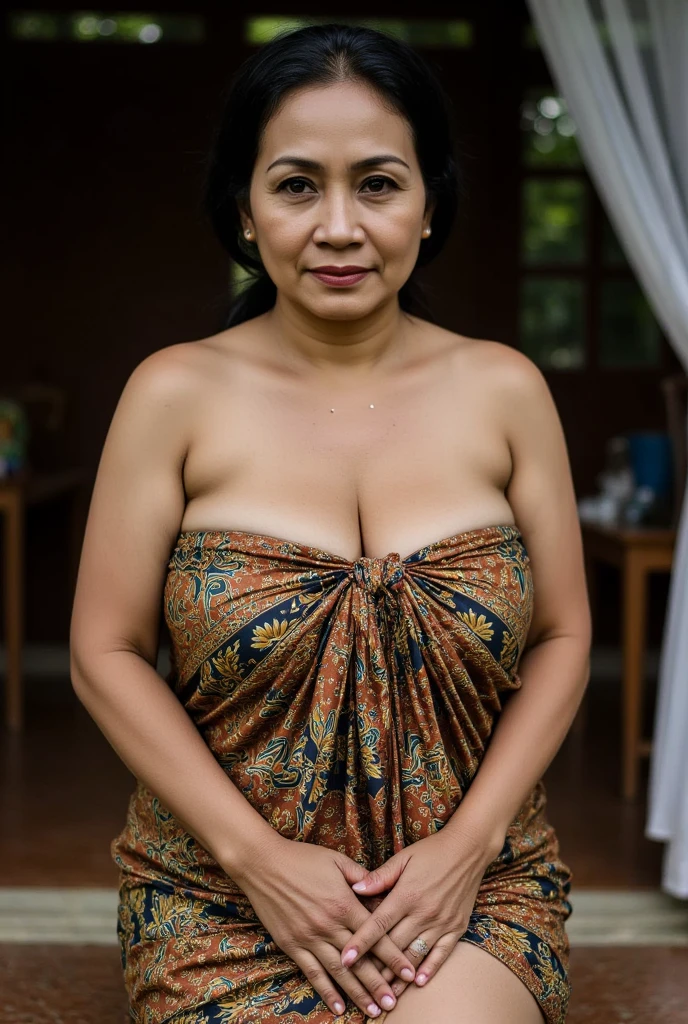 58-year-old Indonesian mature woman naked, sitting on the floor, in a poor family room, thin short black hair, slim body, sweaty wet body, dramatic light, Rembrandt lighting scheme, Gigantic Breasts: 198.6, Droopiest breasts, PP Cup breasts, Lying down to sleep in bedroom with thighs and legs open exposing pussy, living room of poor Indonesian family, high quality editorial photo, skin texture, skin pores, chocolate skin, high quality skin, high quality photography, professional photography, professional retouching, superb details, warm and moody colorss