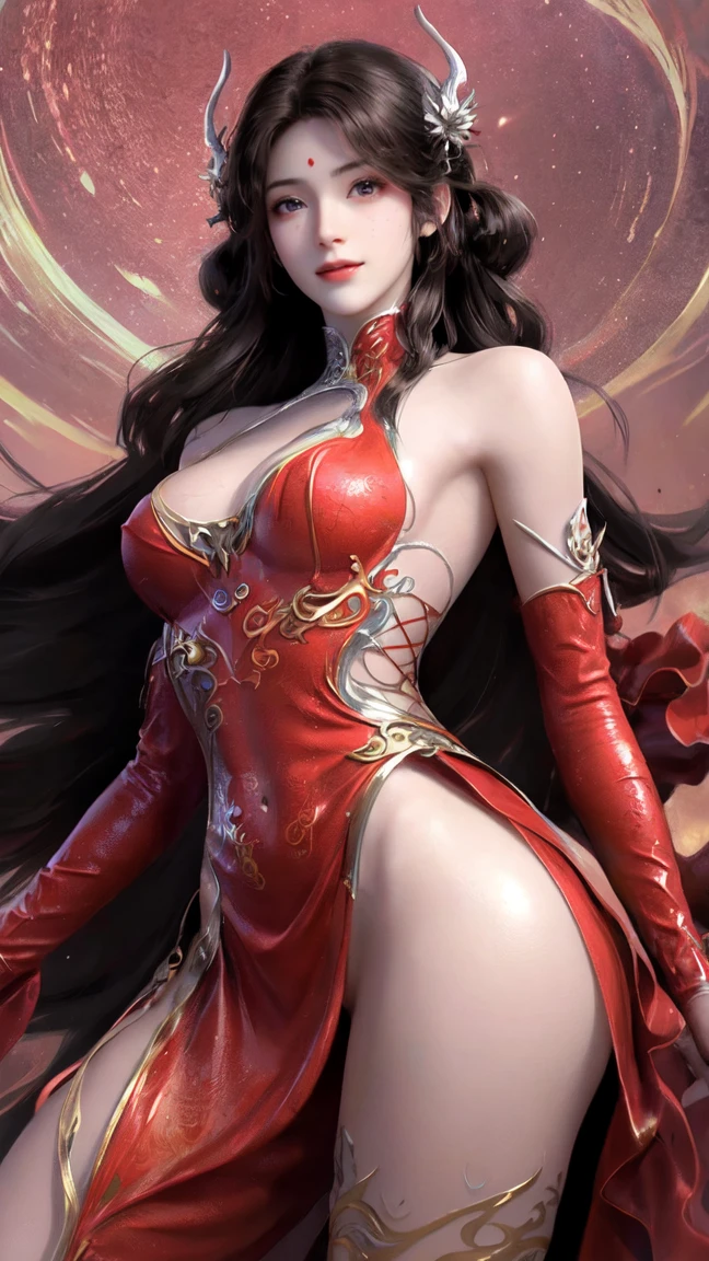 A red demon woman with four arms and four huge breasts, gigantic breasts, succubus, realistic, masterpiece, best quality --auto --s2