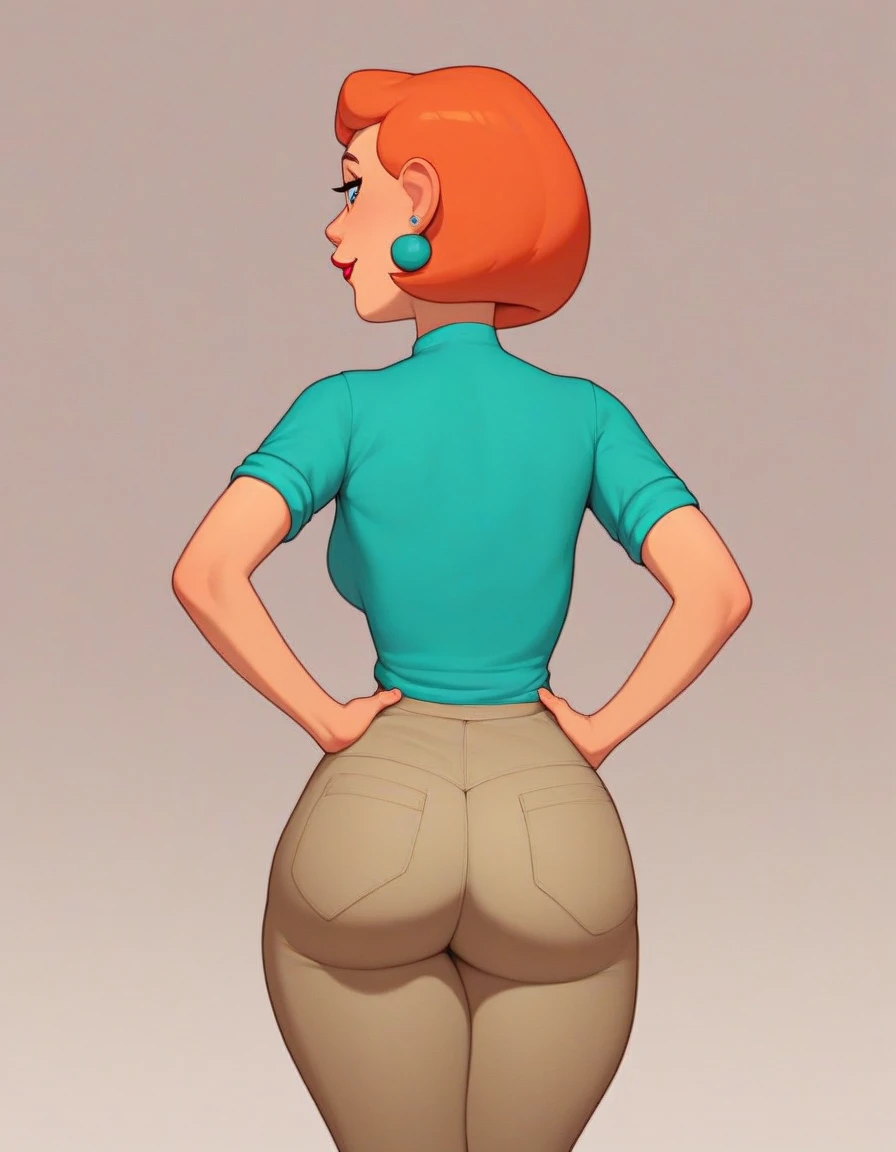 female, thick thighs, big ass, high heels, ginger hair, pretty, dextersmom, <lora:dextersmom:0.7>,