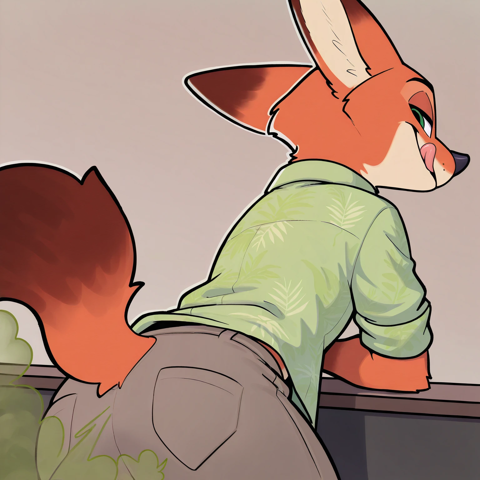 (nick wilde), zootopia, fox, anthro, furry, male, canine penis, sheath, sweating, wearing clothes, masterbating, edging, close, pre, sweating, on bed, bedroom background, full body shot, 