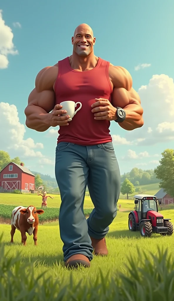 Handsome man collecting milk in the field without a shirt