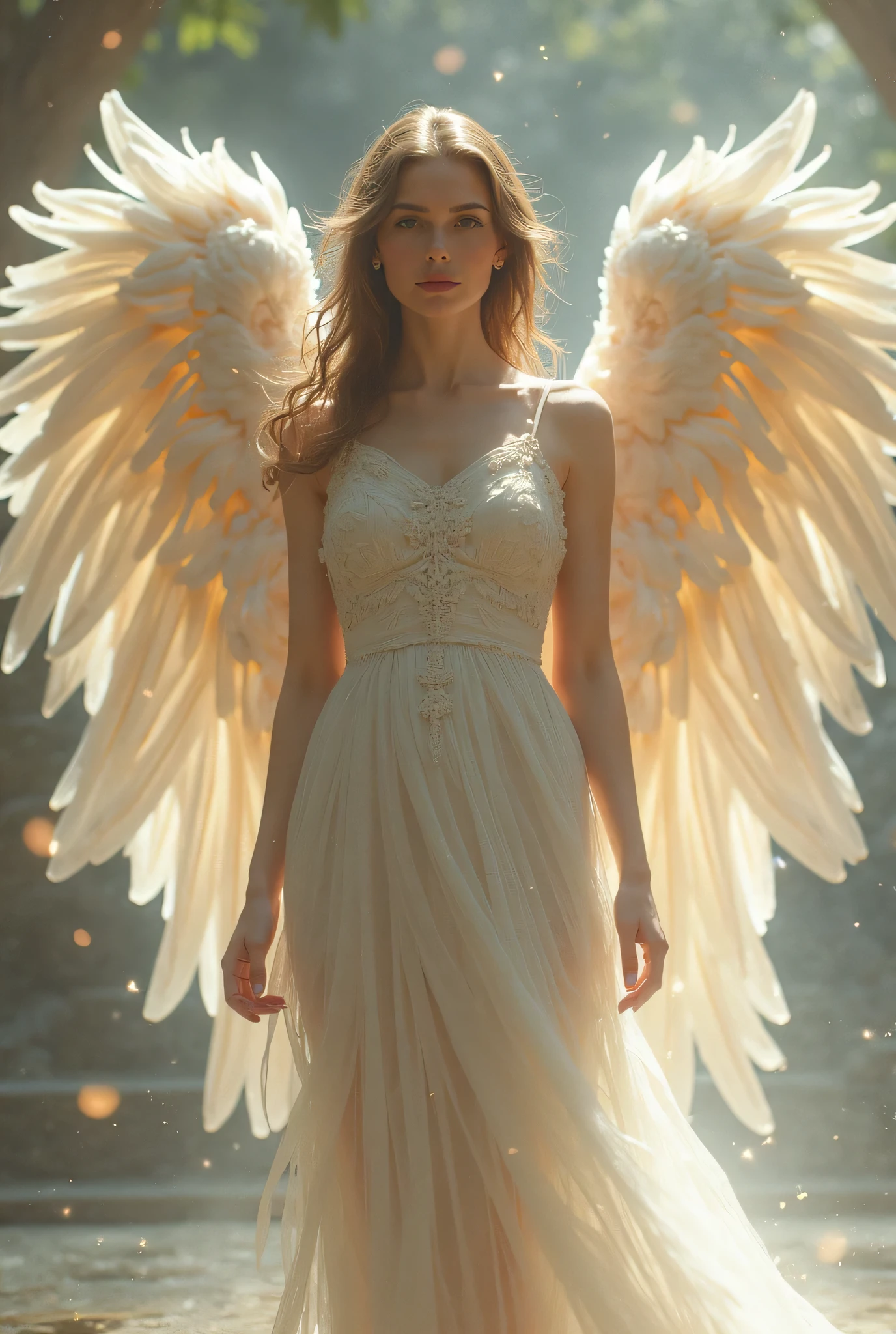 Beautiful angel、Big angel wings、heaven、Sheer white dress、Sheer nipples and pubic hair