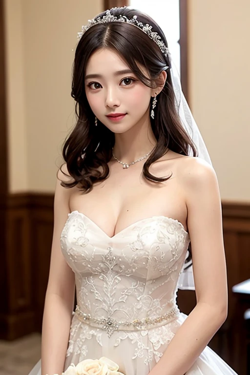 (A super sexy Korean lady in a wedding dress walking down the aisle:1.2)(grin,Smile)(Beautiful Sweat:1.1)(16K, RAW Photos, Highest quality, masterpiece: 1.2),(Mr.々Beautiful brown hair with a simple hairstyle:1.2) Super detailed, Super Resolution, (Genuine, Genuine photos: 1.37), Portraiture, High-resolution RAW color photos, Professional photos, Very detailed, 8k wallpaper, Very detailed CG Unity 8k wallpaper, Very detailed beautiful lady, Very detailed faces, ((whole body)), beautiful woman, Huge breasts,(huge boobs:1.1) (Big Boobs:1.1), Beautiful Wife (Wedding dress),, (Actress-level beauty)(Beautiful aunt:1.1)(Wedding aisle)(50-year-old female president:1.2)(50years old)Nasolabial folds