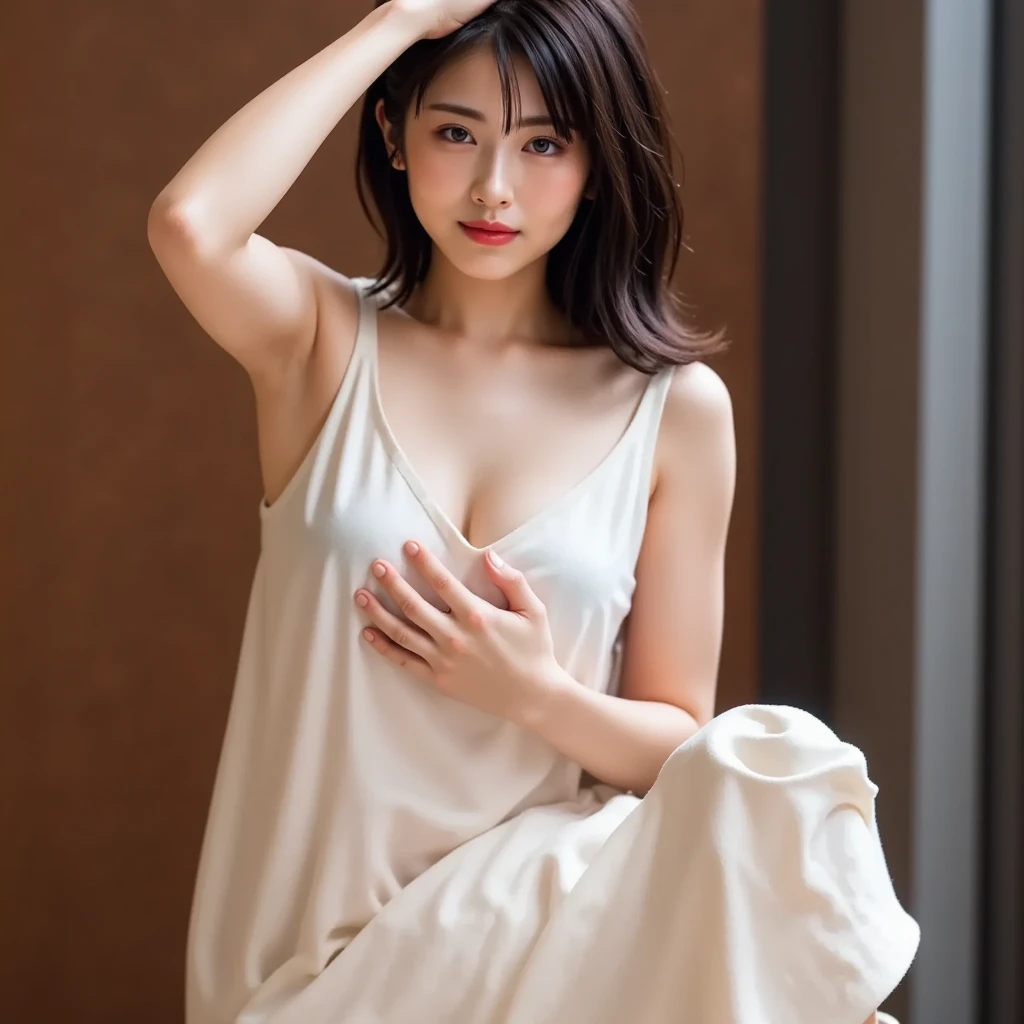 highest quality、masterpiece、High sensitivity、High resolution、Mature Woman、Small Boobs、White dress、