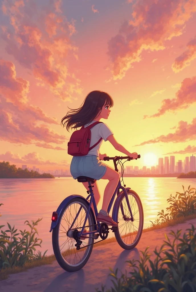 A windy evening, A girl rides a bicycle --auto --s2