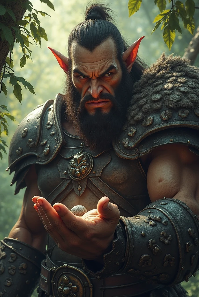 arafed man with a large knife and a large skull in a forest, from warcraft, orc themed, orc, orc warrior, warcraft character, blizzard warcraft artwork, wow 4 k detail fantasy, warcraft artwork, an orc, warcraft blizzard weapon art, world of warcraft splash art, portrait of an orc warrior, in style of wold of warcraft