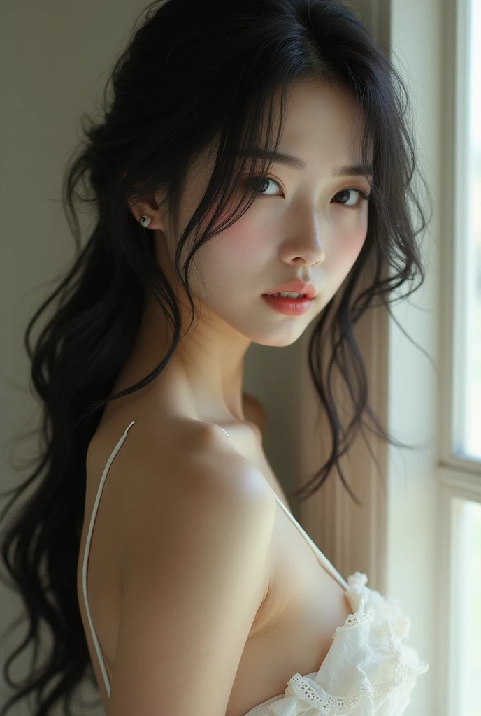 highest quality、Perfect Face、Perfect Style、perfect body、Sunburn、beautiful lady、mature、long curly layer brown hair、Swept-back hair、full body, sexly 、charming、healthy、of the highest quality、8K、 a beautiful lady in kimonos, in the style of liam sharp, 32k uhd, webcam, iPhone RAW quality photography, brightened colors, nature in theme, eve ventrue, smooth and curved lines, mid body shot, intensity but pleasent in facial expression. Avant-garde, lines and structure in background.