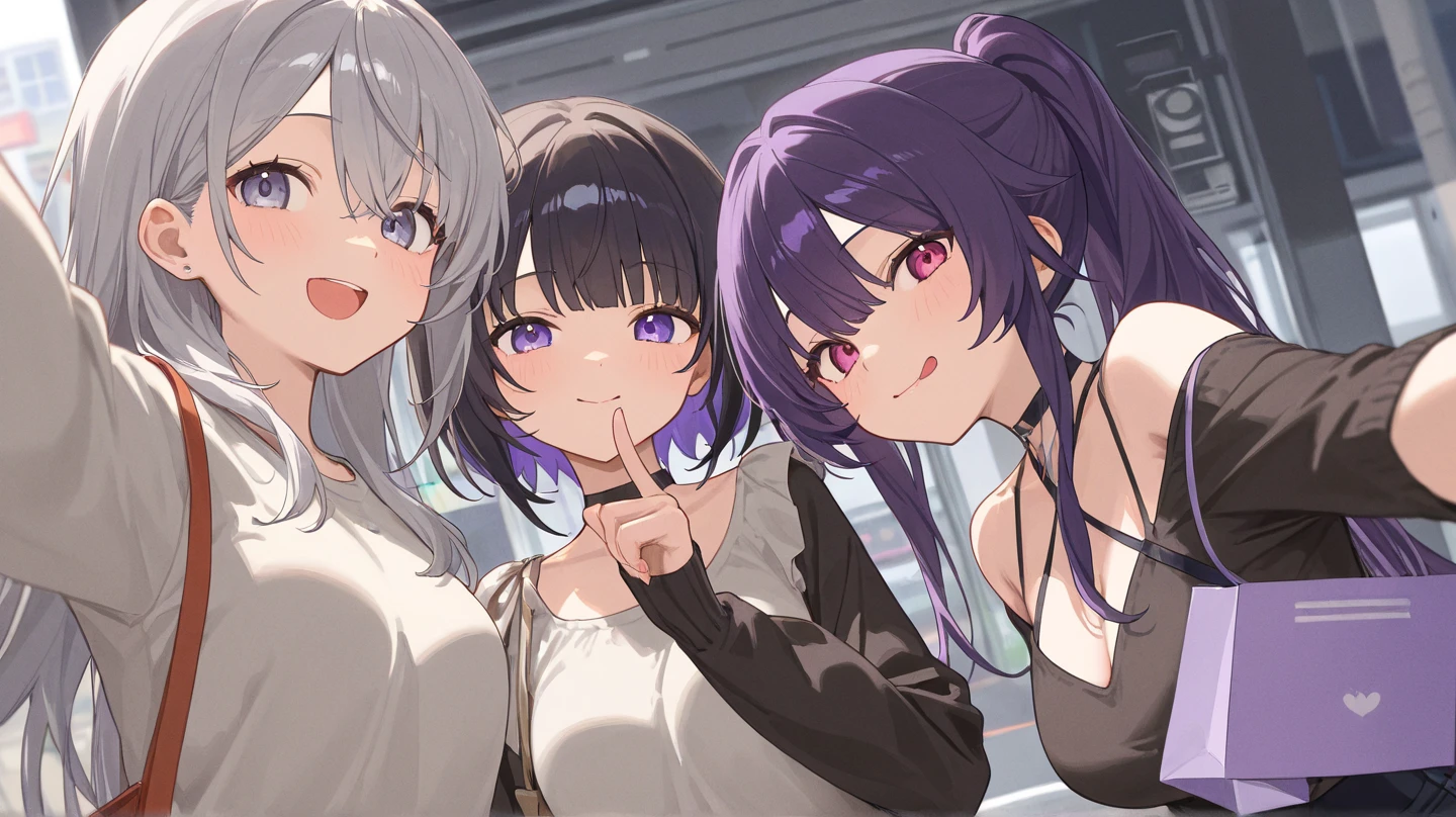 (9 women:2),Long hair,Being in the room,different colored hair,Wear turtlenecks,The upper part of the body,modern urban,looking at viewert,exquisite facial features,Clear facial expressions,High Quality Anime Art Style