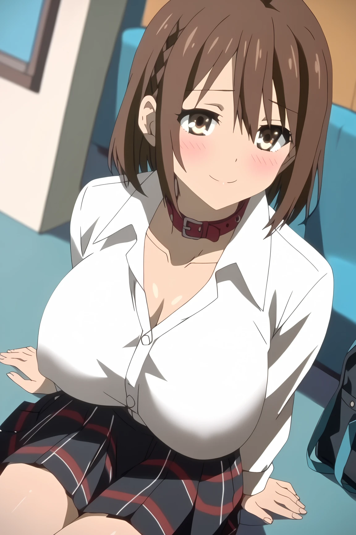 NSFW,Yuuki Asuna、Long Hair、Brown Hair、(Brown eyes:1.8),,mini skirt,pantyhose,Cleavage,clavicle,(Perfect hands),(Perfect Anatomy),(masterpiece),(highest quality)