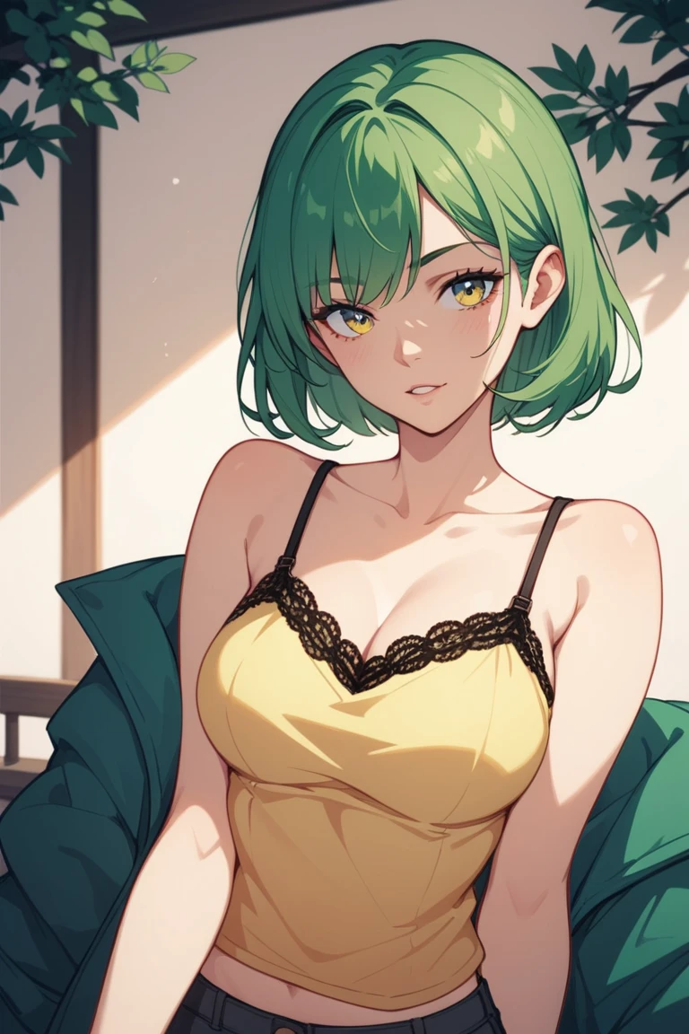1girl, catgirl, green hair, <lora:Tabhead:1>