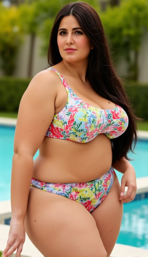 Big girl waring bra and panties in pool