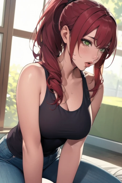 a school girl smoking cigarettes rapidly while masturbating, the cigarette ash is very long, sucking very hard on the cigarette, gym girl, pain, agony, busty, pigtails, red hair, freckles, ash everywhere