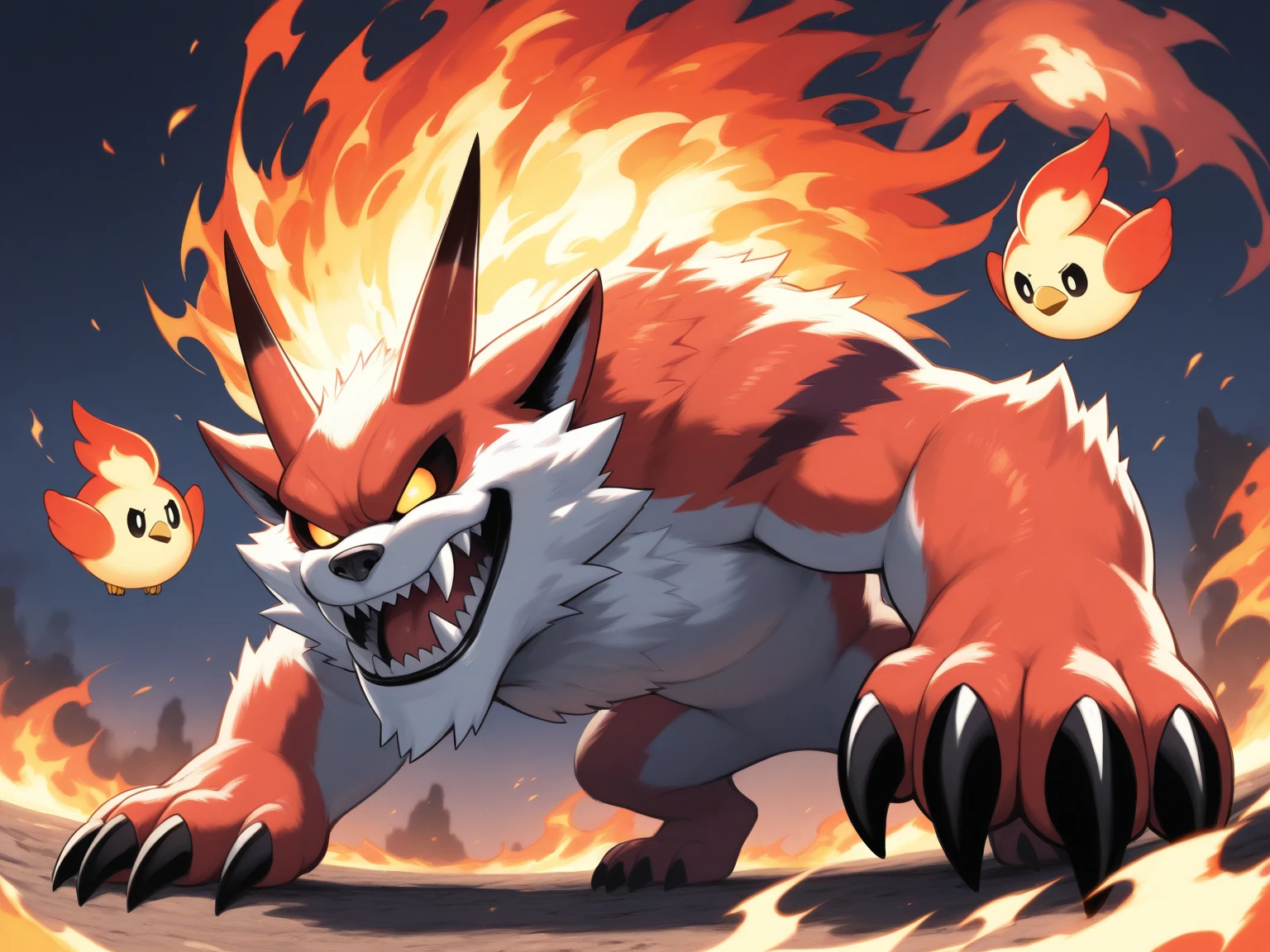 highres, masterpiece, sugimori ken \(style\), pokemon \(creature\), picture of fire and fighting type pokemon, humanoid, cat features, feminine, female looking, standing on two legs, tall, thin body, elegant
