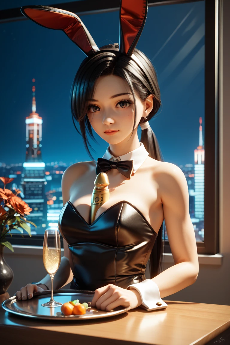 kiko, short hair, hair over one eye, asian, tanned skin, tanned, 35yo, mature woman, milf, serious, mad, dangerous, white female suit, cleavage, big breasts, suit pants, standing, serving drinks in a bar top of a casino, shiny design, cristal design, diamond pattern, elegant waitress