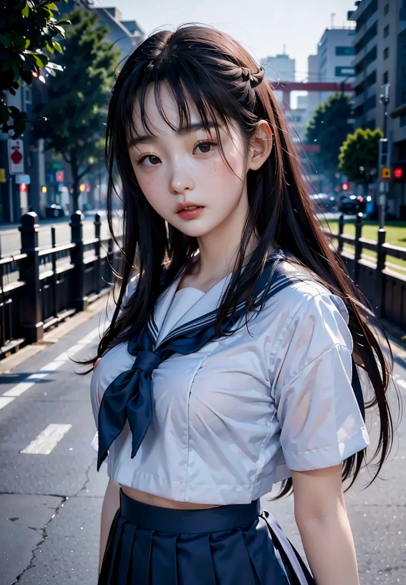 (masterpiece, highest quality:1.2), 8K, 12歳full nudeの女の子, 85mm, official art, Raw photo, スーパースリムなスレンダーbeautiful girl, (When I lift up my short navy blue skirt、full nude下Half body, I can see your crotch.:1.8)、short sleeveの白シャツ、show me your ears、naked girl photo shoot、full nude, cute face, close, Half body, biolace, gardenia, beautiful girl, , thighs, short sleeve, stand on the station platform, looking at the viewer, no makeup, (Face with a wry smile), film grain, chromatic aberration, sharp focus, face light, clear lighting, Ten generations, detailed face, background bokeh, (dark red tie:1.1)、((((((12 year old girl with a small waist))))))、((((((12歳の美しい美乳のfull nude女子高生)))))