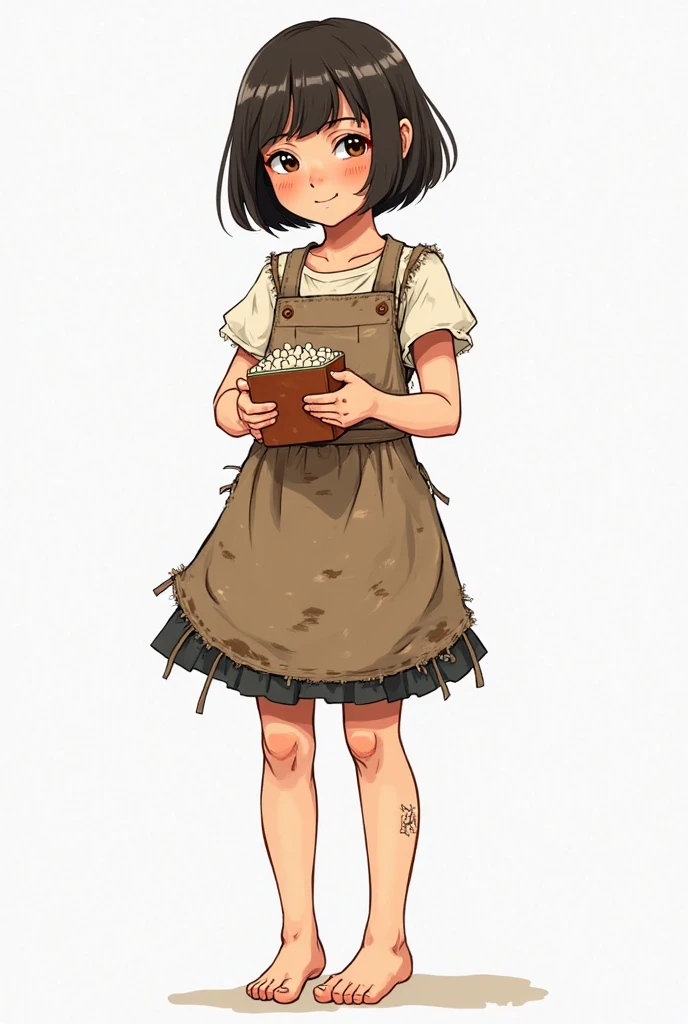 Anime. Girl. Cutie. Amputee. Quadruple amputation. No limbs. Slave collar. Dirty, torn tunic. She has a cold. She sneezed. yanoslus mucus. Snot flows from the nose when sneezing. She peed herself. She pooped herself. Standing. Showcase. Slave market. Full height. Full body. A high resolution.