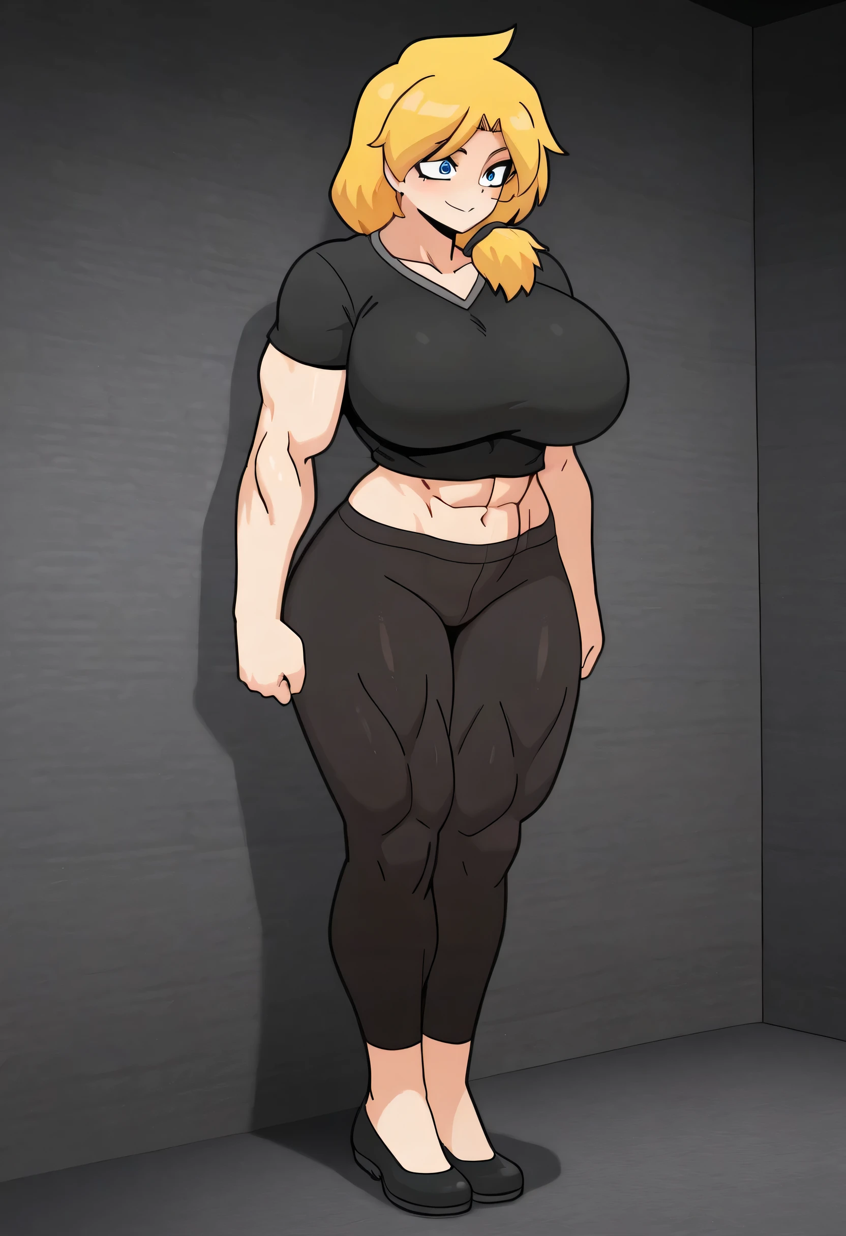 ((Masterpiece)), perfect anatomy, perfect shading, field of depth, (best quality), extremely delicate and beautiful, perfect lighting, detailed face, ultra cute face, cute, (cowboy shot 1.2), full body, (((1girl))), ((solo)), looking at viewer,
short hair, fluffy hair, blonde hair, blue eyes, Glasses, ((blush)), shy, nervous, embarrassed, (black turtleneck sweater 1.5), (jeans 1.2), belt, extremely tight clothes, medium breasts, ((wide hips)), ((thick thighs)), fat ass, ((chubby)), belly bulge,
coffee shop, intricate background, detailed background, hand on hip, holding coffee cup,
