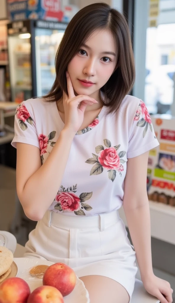 ((((whole body:1.3),1 girl, alone, Japanese Girls, Junior high school girl、12 years old, (highest quality, Realistic, High resolution, 8k, Very detailed, Detailed face, Shiny skin), Blonde Hair, camisole,mini skirt,,shabby bangs, ponytail,smile,Flat boobs,whole bodyショット,The face is looking at the viewer,Perfect hands,Perfect Legs,Dynamic pose,flower,