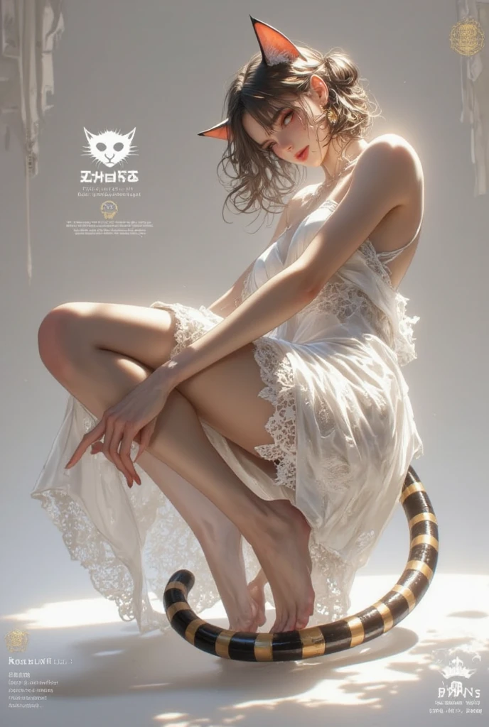 Angel and Cat、(8K、hightquality、Crystal clear to the touch、Like the photo、The feel of real human skin、odd eye、beautiful plumage、Cute One Piece、