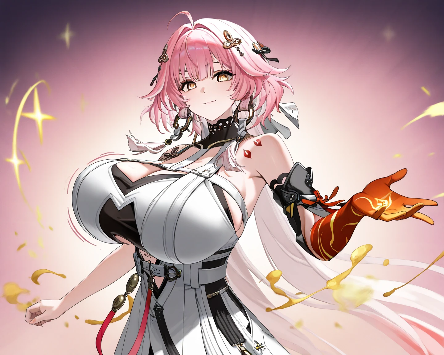 masterpiece, Highest quality, High resolution, male, short hair, Hello, Red eyes, Large Breasts, Cleavage, Epaulettes, White gloves, - Elbow hand pockets, Purple Skirt, Knee socks, Cowboy Shot, Are standing, Place your arms at your sides, straight, street,Two legs,Five Fingers,Evil background,,evil grin, Debish Aura (Shiny fabric:1.5),Dark world background,solo,Decorated with skulls. background, A mountain of skulls beneath ,Two hands,