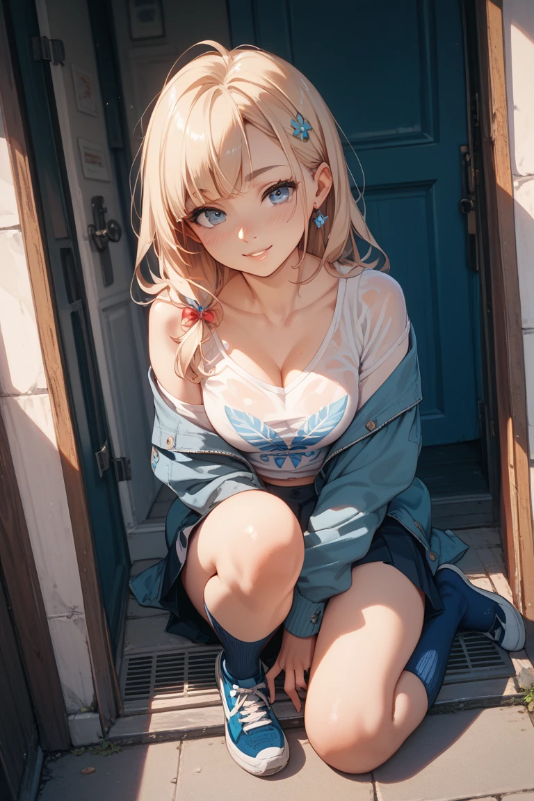 1girl,solo,full body,japanese,young,gyaru,,slut,blonde hair,((white_off-shoulder_short-sleeves_top)),((micro denim shorts)),cleavie,flip flops,sqing, (long_skinny_legs),(in front of the closed door inside train),looking at viewer,from above,cold expression,(((masterpiece))), (((((realistic))))), (((photo realistic))), (((hyper realistic))), (3D), ((best quality)), (((ultra-detailed))), (((super detailed skin))), Oiled_skin / Glistening_skin / High_contrast / Perfect_lighting / etc., shiny skin, "dark skin", "tanned skin", E235, train interior ,((peeing)),flashing chest