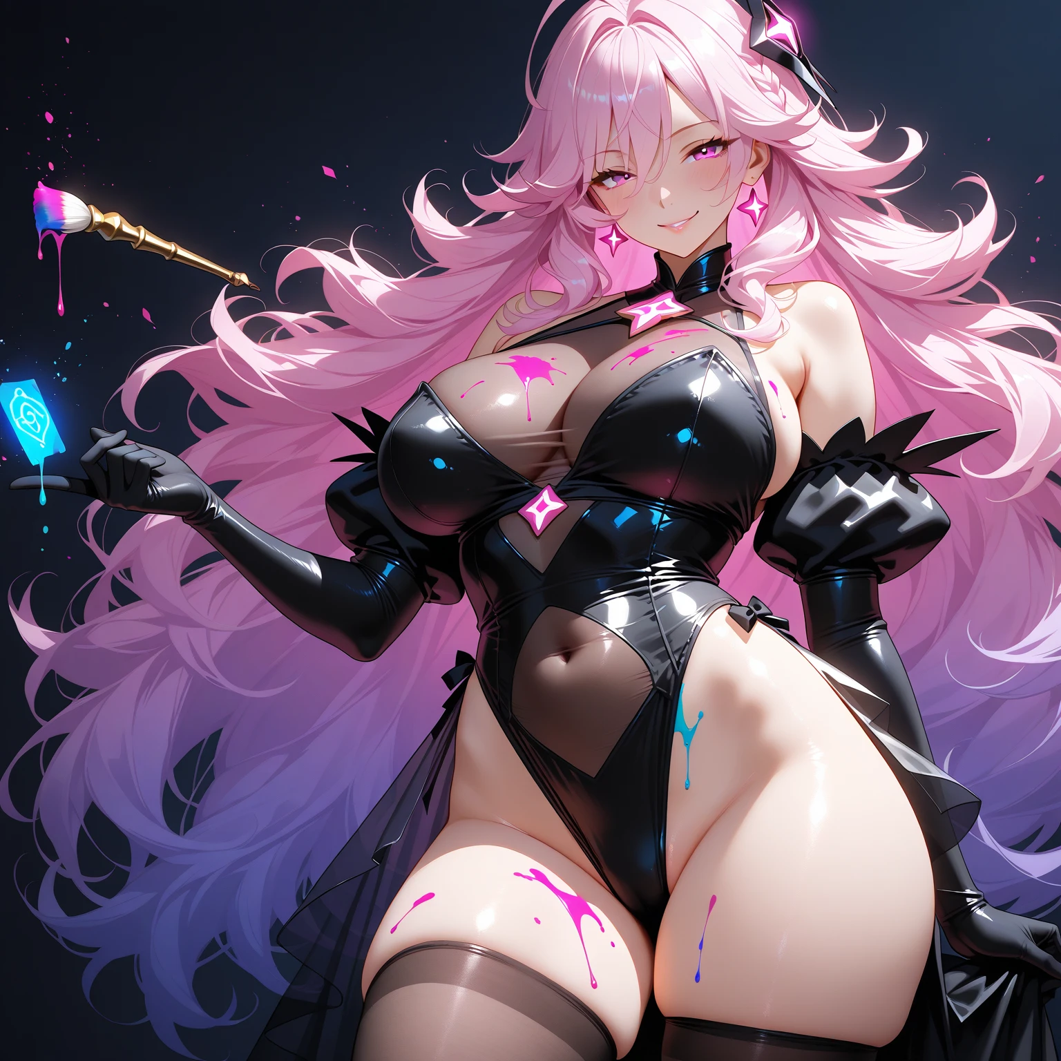 ((masterpiece, best quality)), Epic battlefield atmosphere,Delicate face,Succubus,whole body,Standing picture,glowing pink eyes,Large Breasts,Gradient white long wavy hair,Perfect body proportions,Pure white background,firefly,Water Ripples,Lace,Transparent sex bikini,,Tattoo,chain