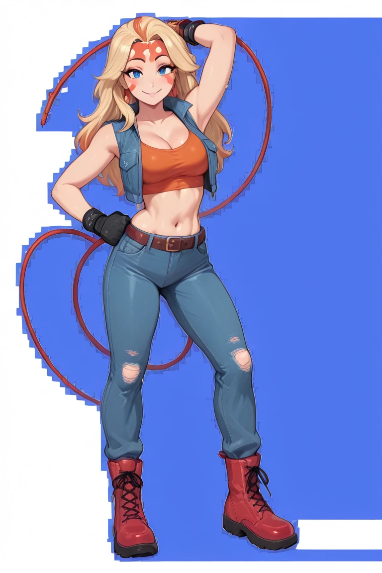 A sexy bad bitch, street style, vulgar, vulgar clothes, middle finger, blue jean shirt, croptop, teen, long blond hair, blue eyes, very black eyeliner, black nail, bitch position. Dirty street background. detailed, masterpiece, UHD