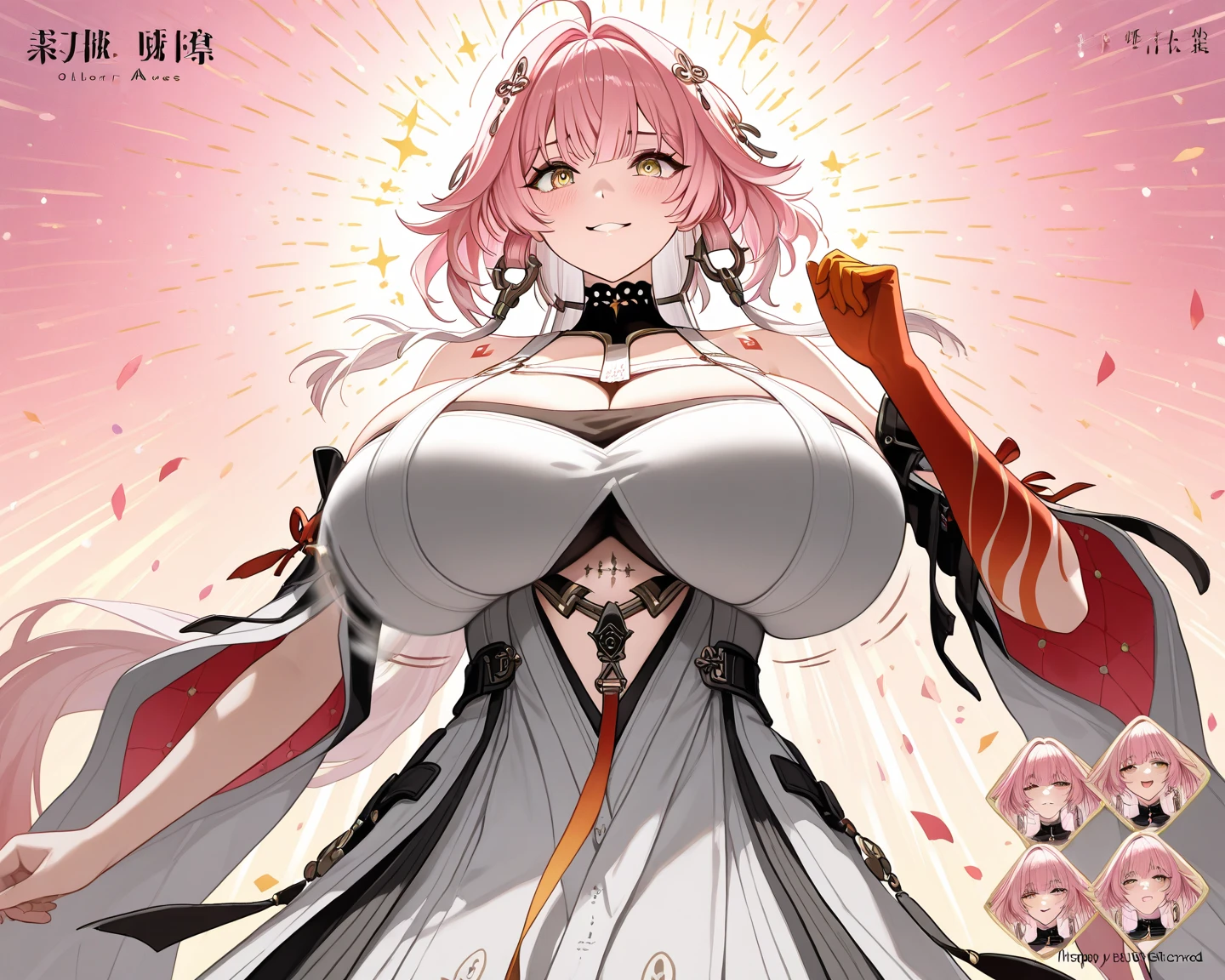 ((best quality)), ((masterpiece)), (detailed), mommy, big breast, demon, pink,wing head, wing back, Horn Head, dress