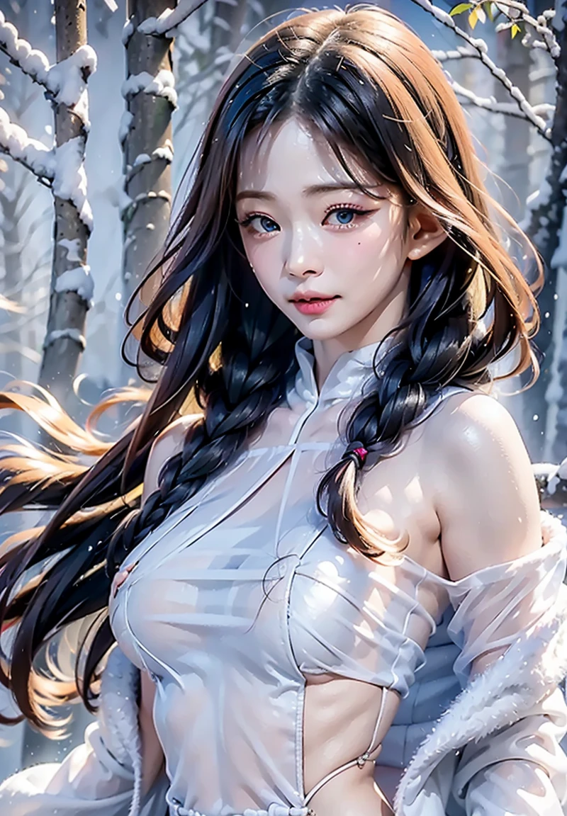 Put one hand to your lips、头发周围有白色butterfly兰,Lilac Dendrobium、Orange lily、White lily、One Girl、((Hit the knee))、((Exposing shoulders)), ((The skirt is short)), ((Slim sexy legs)),Gray Hair、Flowing Hair、Hazy beauty、She has a very beautiful face、Hairpin on the head、Lying among the flowers、Pull your chin up with both hands、Perfect hands、rosette、(spring、Wet day、butterfly、cliff)、 Vector art、Chinese contemporary art、Soft lighting、Tangled scarves、Look Down
