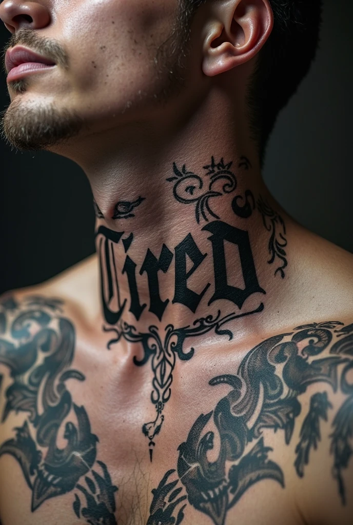 Kristofr Jakobs transforms these words into a tattoo but the tattoo says that literally. Basically it is to make it look more aesthetic and that it is on a rib where this tattoo is located.