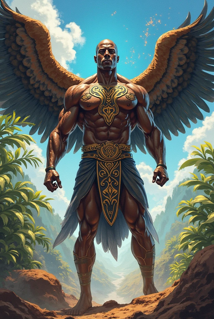 realistic, best quality, detailed background, depth of field, intricate details, an (african male:1.2) god, legendary deity, ornate divine clothing, ethereal, surreal, psychedelic, muscular, dynamic pose, dynamic angle