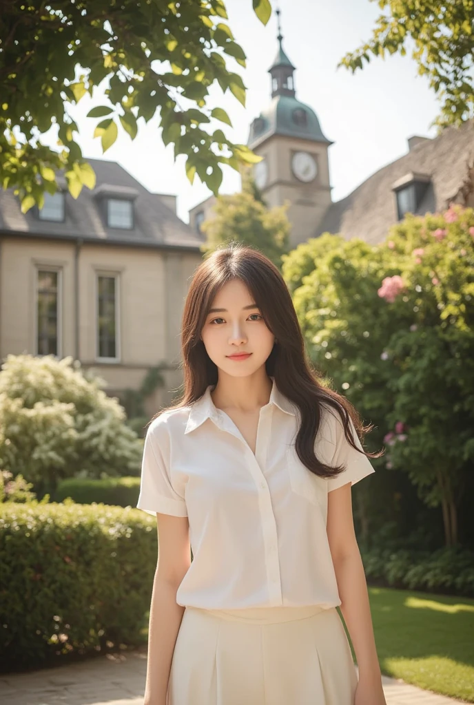 1 Girl,garden,Soft Light,Chinese Beauty,Tight Fit,dress,,Dark-haired,long hair