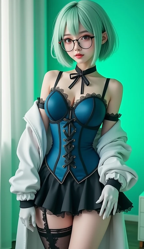 real Full body tattoo Gothic Lolita Micro Bikini piercing Big tits Japanese short hair blonde hair 20s blue eyes maid