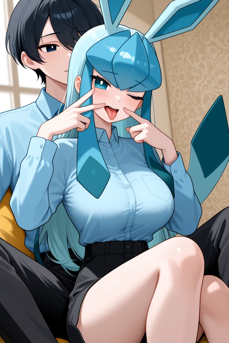 1girl, 1boy, nursing handjob, (breast sucking:1.0), ,