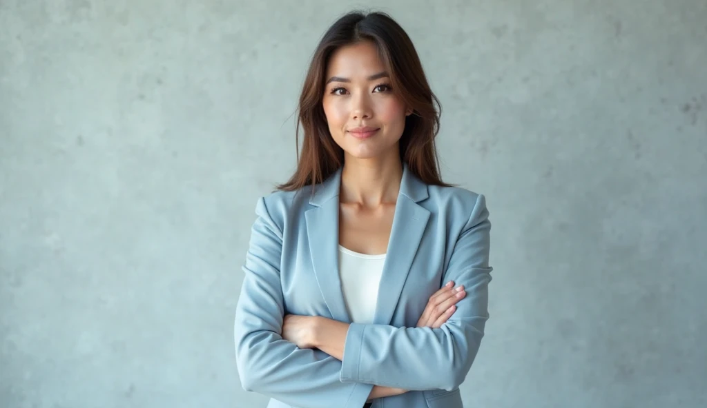 Professional image of a 25-year-old working woman, Wearing a Sweater, Professional profile photo, posing with crossed arms, professional picture, professional profile picture, photograph of a woman, Business woman, lecturer, Black hair, Slim body, 8K high-definition