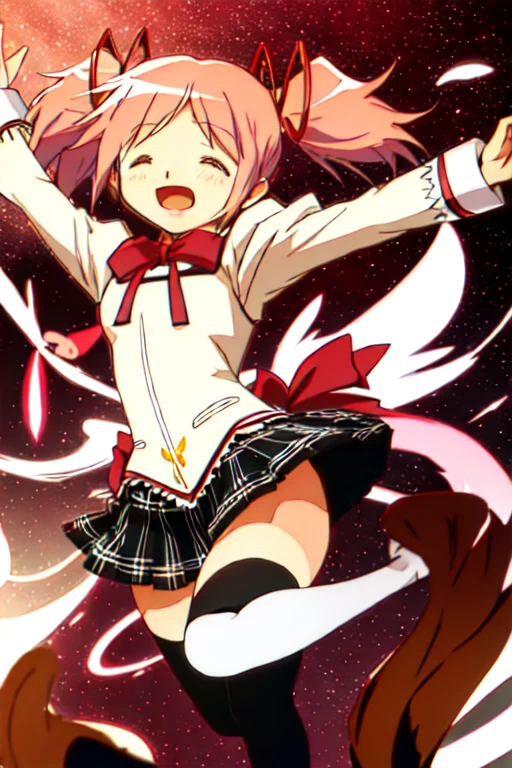 1girl, solo, madoka, school uniform, home background, happy,