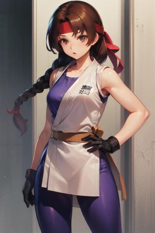 (masterpiece, Highest quality, High resolution, unity 8k wallpaper, Highly detailed CG:1), (figure:1.0), One girl,alone, Yurimus, head band, Daugi, spandex, gloves,