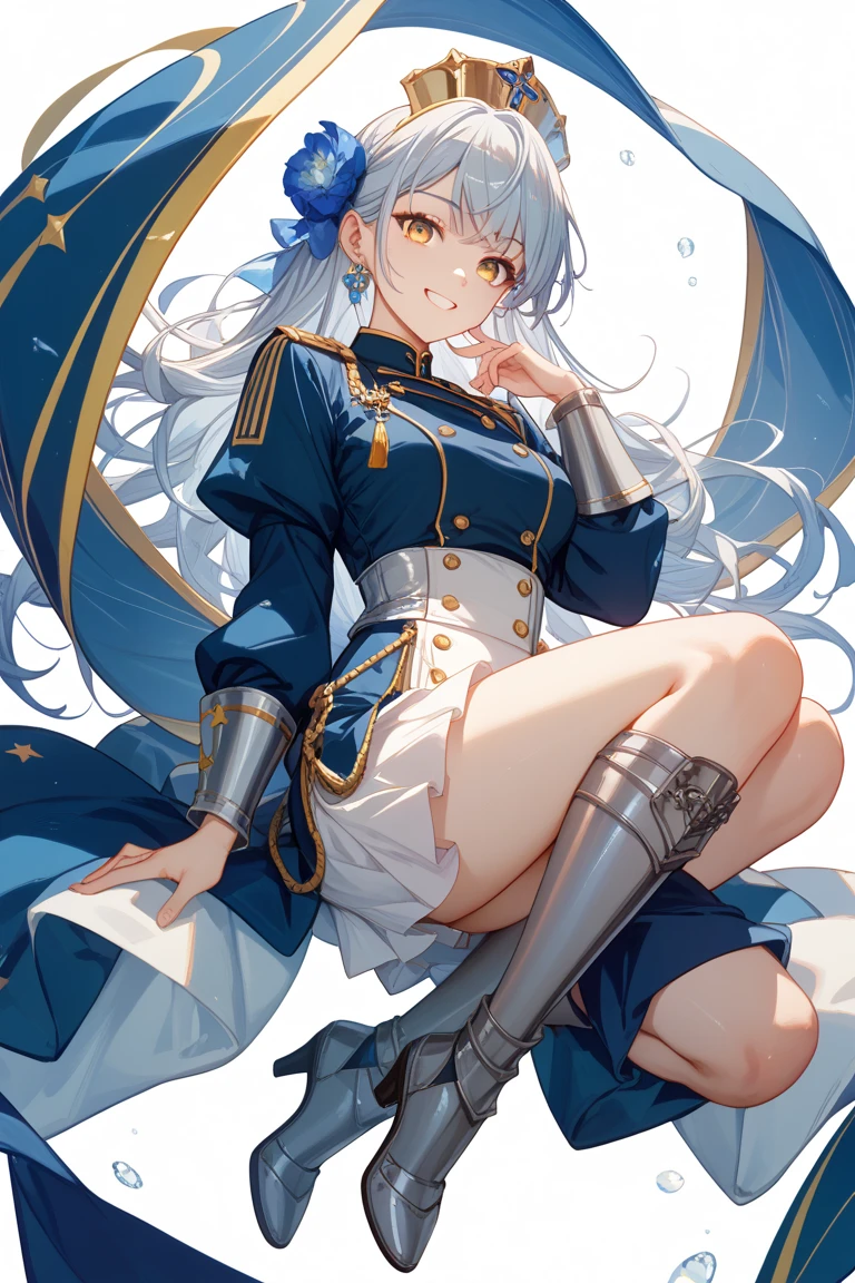 ((best quality)), ((masterpiece)), (detailed), Mommy, captain hat, White Naval uniform, White jacket in shoulder, White stocking, big breast, jacket on sholder.