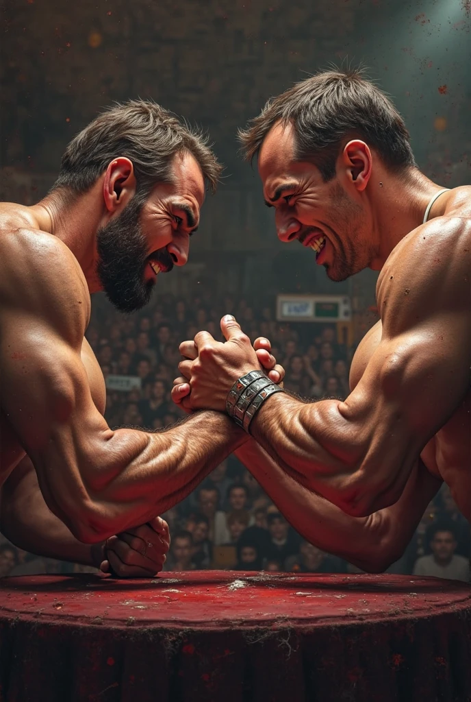 3D Photorealistic, Masterpiece realistic, best high quality, perfect details, RAW Photo, intricate details, nice lighting, 4K, detailed background, In the championship boxing match, 2 muscular boxers sparring white and black, short beard, correct muscle ???????, sweat splash, perfect hands ???????, epic sparring scenes, rare moment, (sparring:1.3), extremely powerful scenes, fierce, manly, manliness, shirtless (shirtless:1.8), they fight with a long conflict as they have an old score to settle. perfect fighting choreography, perfect proportion, dim light.