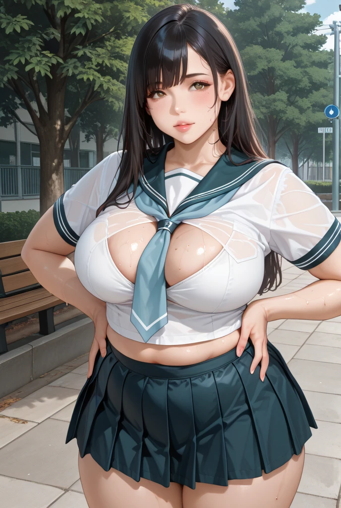 (In 8K, Super high resolution, highest quality, table top:1.1),(18-year-old:1.1)、Japanese girl raw portrait、Photoreal、Super high resolution、highest quality、 (pretty huge chest、pretty big breasts、hide all breasts、plump body:1.28)(3 high school girls、threesome、pretty huge chest、pretty big breasts、black hair chignon、golfウェア)、(森の中のgolfのリゾート、プロgolfァーの女の子達、Photographed on the hole green、golfウェア着用)、pregnant woman、hard nipples、((ball hitting scene、Alignment photo、Group photo、nice shot scene、golf、Sun visor、golfクラブを持つ))、breast enhancement
