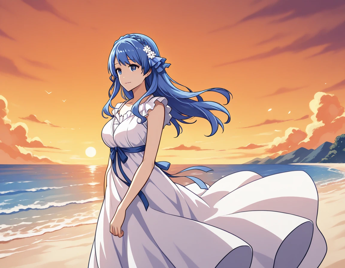 1 girl on sunset beach, Summer, dynamic peeing, body liquid, beautiful sky, cloud, explosion peeing, splash pee, Detailed, 1girl in,  (Massive landscape: 1.2) , wedding dress,  Anatomically correct,   (waved hair ),  Bangs,a necklace , Super Detail, Rainbow Blue Eyes,slender, masterful technique, Long hair, animetic, Solo,Portrait, High quality, MastetPiece,ultra-detailliert, (Tight breasts), (Cute belly), Beautiful Girl, [Detail Face], detail hands, ultra detail eyes, Beautiful eyes, early evening, embarrassing face, slanted eye, A bracelet,frombelow, depth of fields, Bokeh, busty, (See-through:0.5)