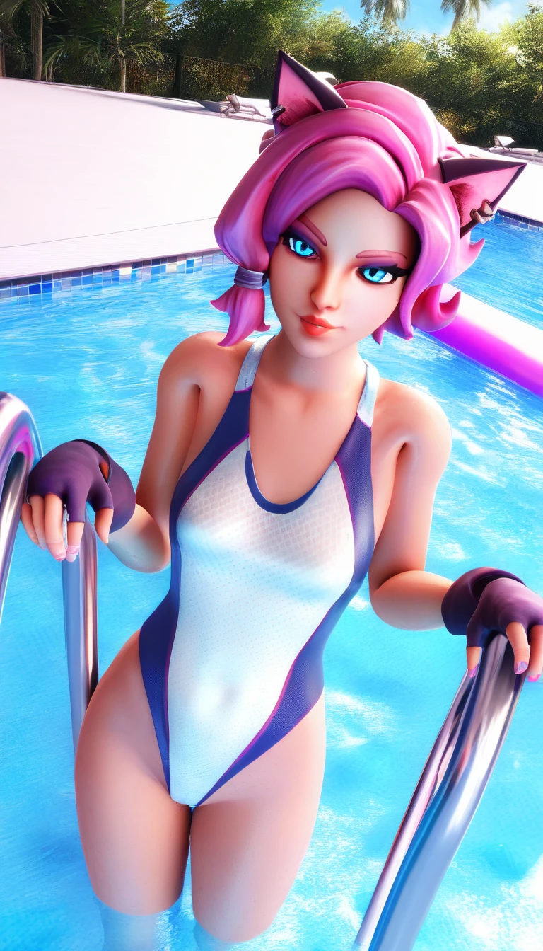 1 girl, solo, (cute 16-year-old redhead in twin tails), Ukrainian, multiple (luminous rainbow colored hair: 1.2), ((perfect body: 1.6)) (beautiful detailed eyes: 1.6), (photo realistic eyes: 1.6), (ice-blue, "Emma Stone" type, eyes: 1.6), happy and smiling, (petite gymnast body), ((gymnast body, beautiful full round breasts, small head, dainty hands: 1.6)), (shy cute pose), (pale white skin), ((pastel purple cotton leotard: 1.6)), with (smooth pantyhose leotard: 1.6), wearing a ((sheer)) ((see through)) pastel blue (playboy bunny) outfit, frilly edges, frilly, shiny oily pantyhose, (dark, tron style background), high tech, (wide angle lens), colorful neon lighting, ((very dark sky)), futuristic city, photo realistic, hyper detailed.