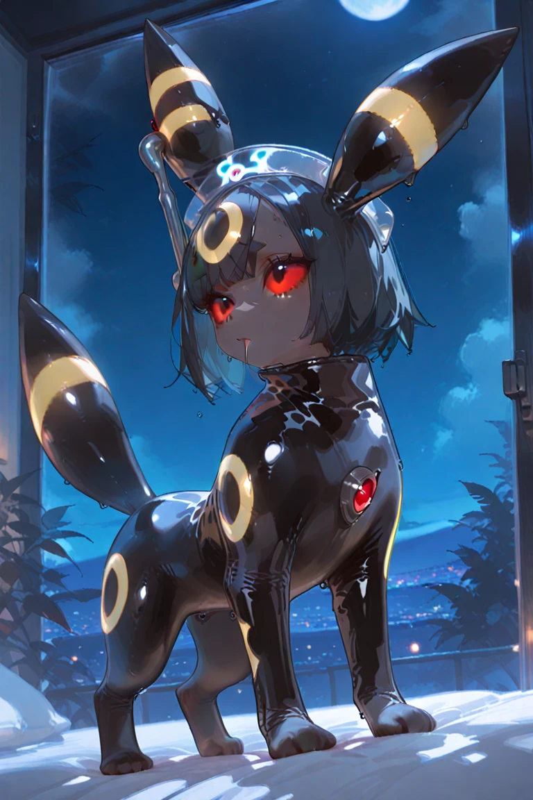 umbreon, Beautiful Art Style, 1girl, glamorous, cosmic, shrugging, enjoyment